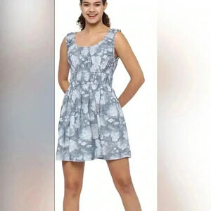 American Eagle A Line Mini Dress Blue Floral 100% Cotton Size Medium NWT